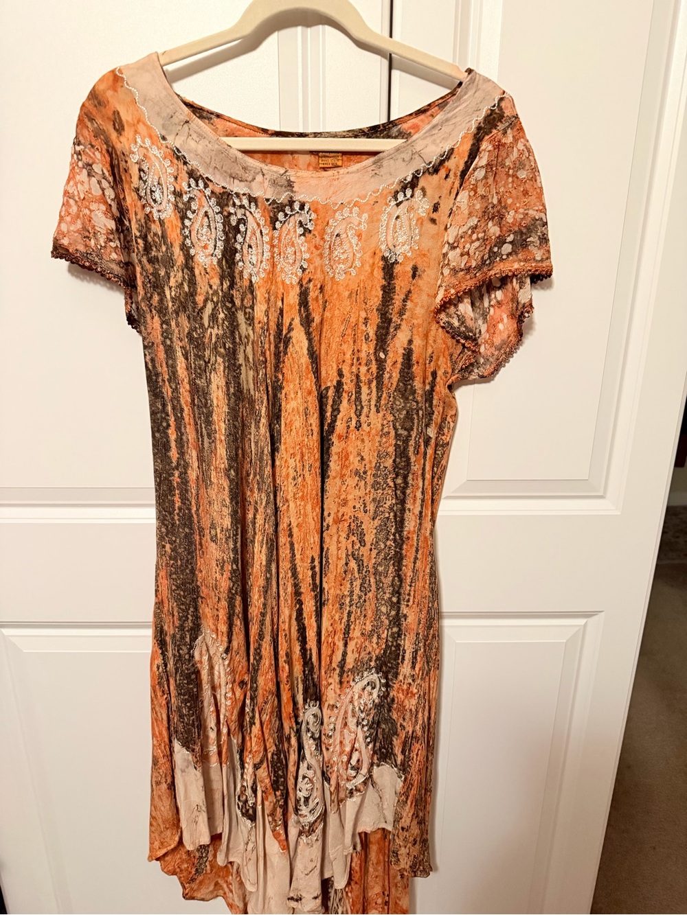 Boho Orange Tie-Dye Short Sleeve Dress